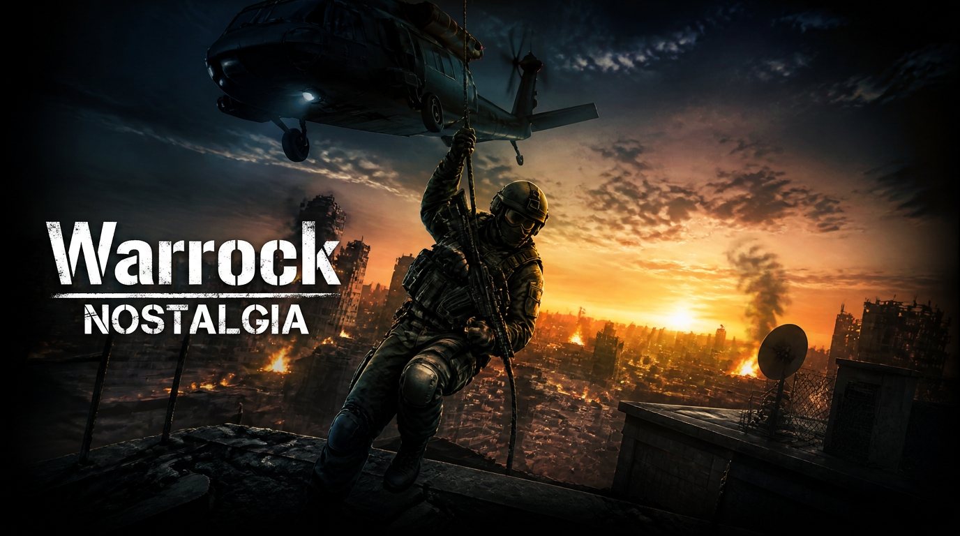 Soldier rappelling from a helicopter at sunset